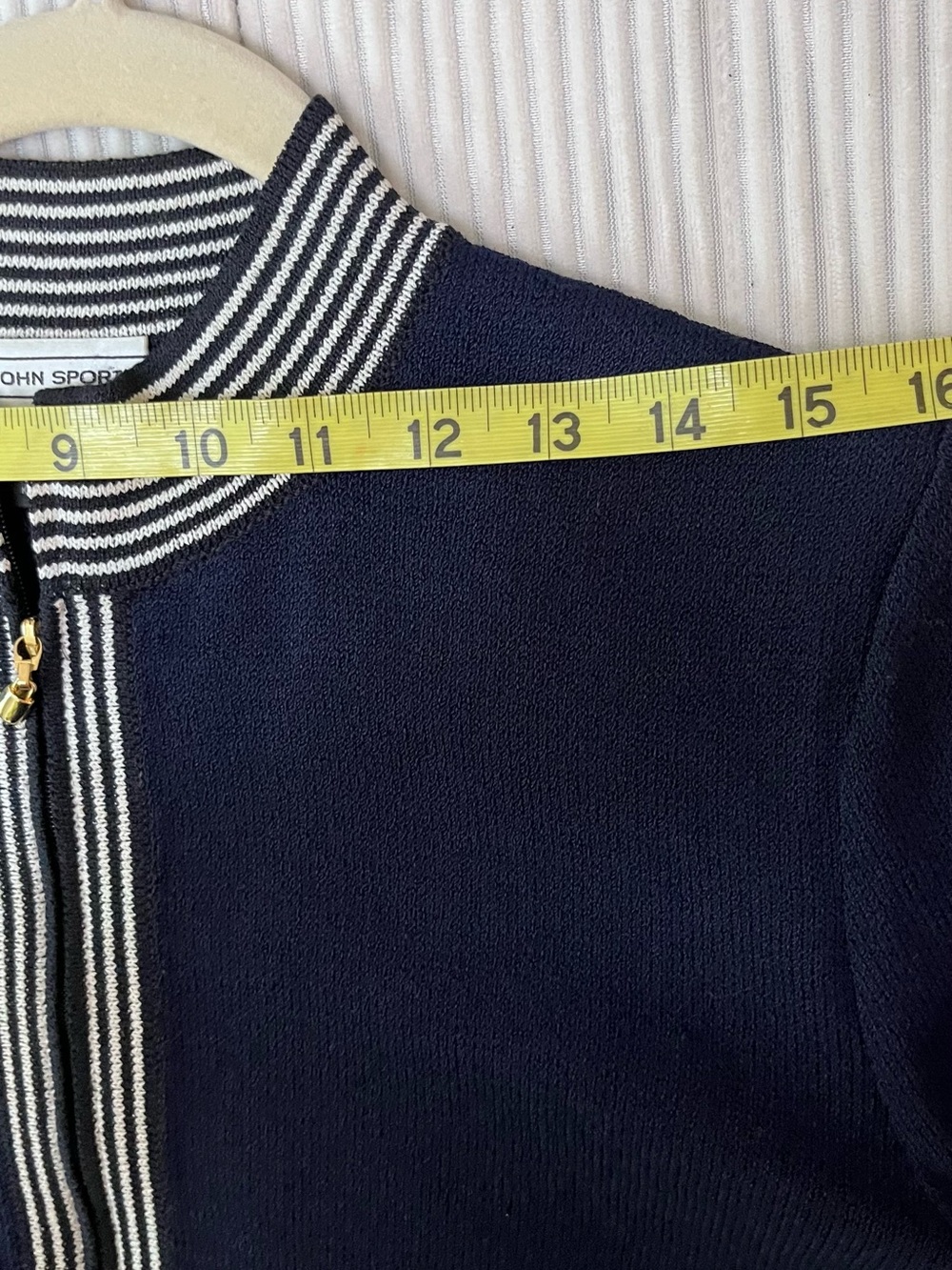 St. John Sport Navy and White &Black Striped Knit Zip Jacket - Picture 7 of 9